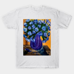 Lovely blue abstract flowers in a glass Vass T-Shirt